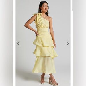 EUGENIA MIDI DRESS - ONE SHOULDER FIT AND FLARE LAYERED DRESS